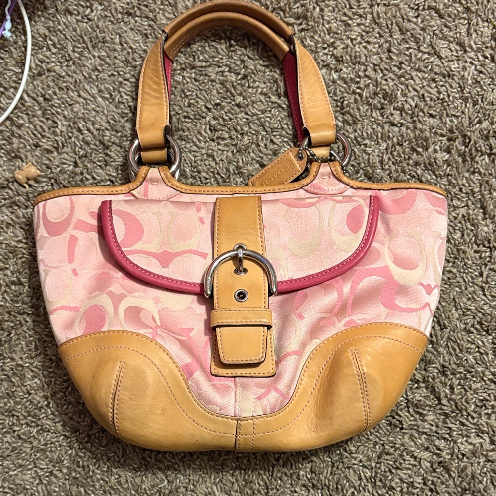 Coach Pink and Tan Shoulder Bag